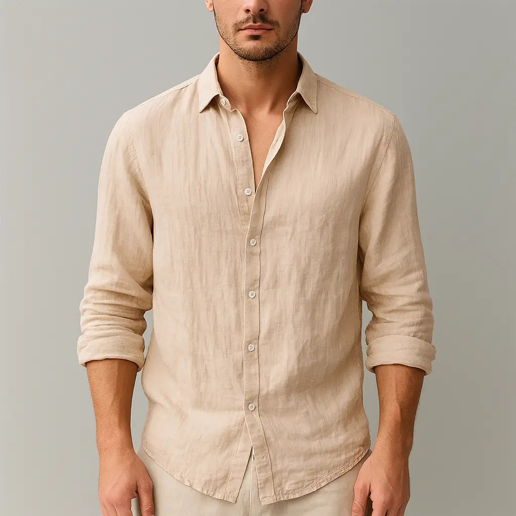 Camisa-de-Linho-Masculina-Lorennzi-Carmeli-Bege