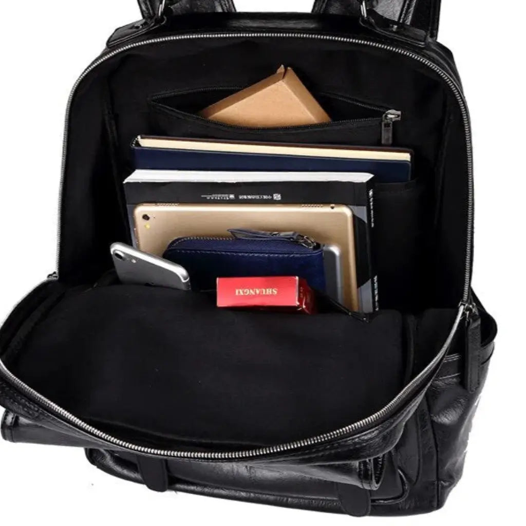 Mochila-Masculina-de-Couro-Altro-Lorennzi-Preto-Aberto