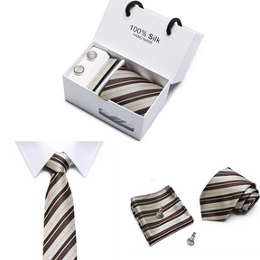 Conjunto de Gravata Listrada de Seda Lorennzi 12